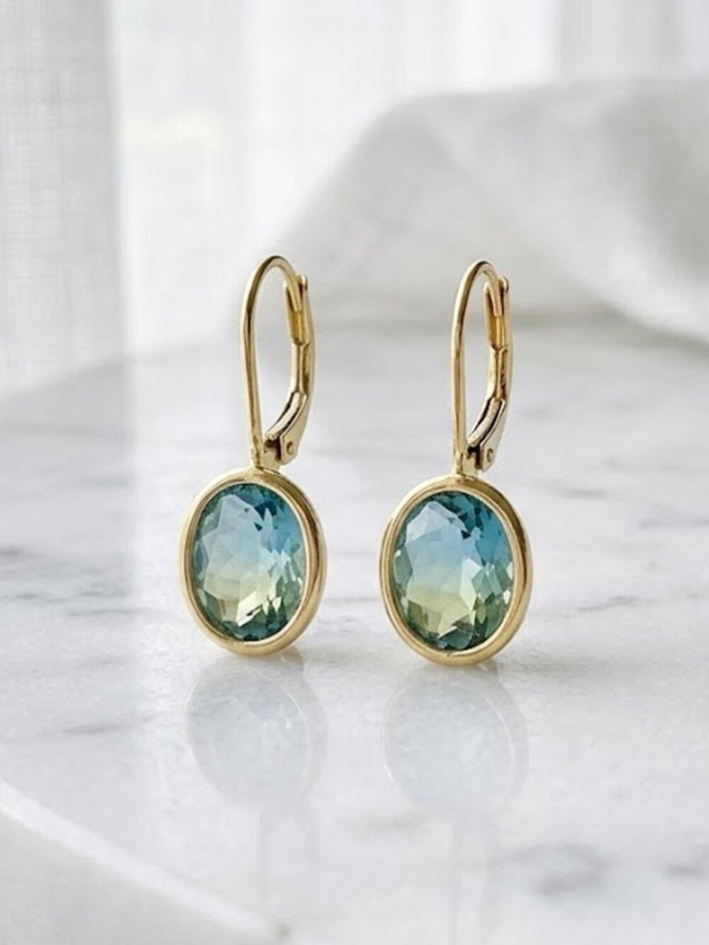  Blue Green Oval Crystal Earrings